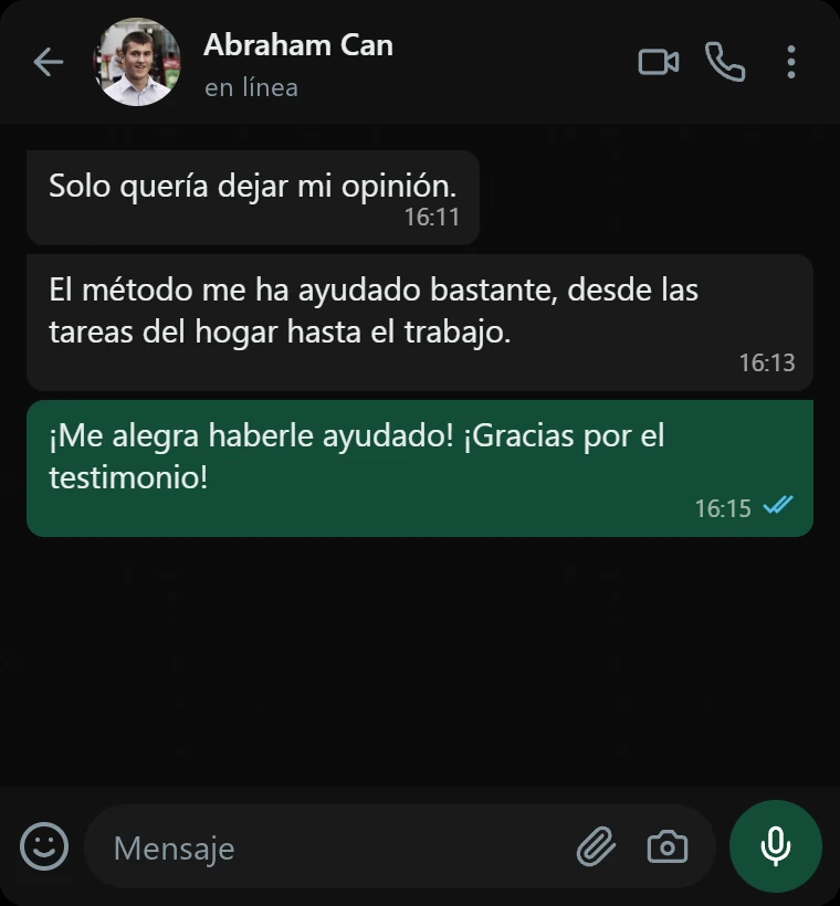 Mensaje de Abraham Can: «El método me ha ayudado bastante, desde las tareas del hogar hasta el trabajo.»